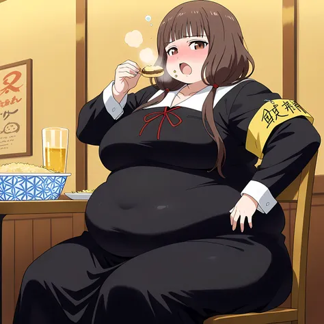 score_9, score_8_up, score_7_up, source_anime,
mikoiino, 
miko iino, blunt bangs, brown eyes, brown hair, hair tie, long hair, low twintails, red ribbon, ribbon, twintails,
long sleeves, dress, ribbon, school uniform, collarbone, black dress, sailor collar...