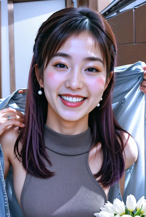 {{photo of your upper body：chest}} ,,{{8k},{Highest Quality},{masterpiece},{reality},{very detailed},{reality的な},{{{dark haired}},{{{(straight hair}}},{{bangs:1.8)}},{{detailed faces},{detailed eyes}},{{lipstick}},{Fine skin},{Fair skin},{{{topless:2}}},{{...