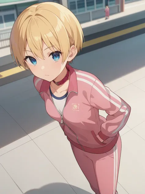 Source_Anime, score_9, score_8_up, score_7_up, Anime screencap, nsfw，detailed faces with ofisu，young ，Short Height，Petite，skinny，thin hands and feet，small breasts，with bangs，elementary school student，supertop, stares at the viewer, short hair, Blue Eyes, B...