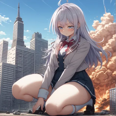 Female Giant、(1,000,000 kilometers long)、 、press your chest against the city、Destruction、Destruction、Erotic expressions、Expose your chest、  Valley Emphasis、徹底的に街をDestruction、The building collapsed 、masterpiece、Highest Quality、uncensored、((((big ))))、plump ...
