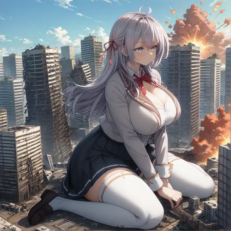 Female Giant(1,000,000 kilometers long)、 、press your chest against the city、Destruction、Destruction、Erotic expressions、Expose your chest、  Valley Emphasis、徹底的に街をDestruction、The building collapsed 、masterpiece、Highest Quality、uncensored、((((Big Breasts))))、...