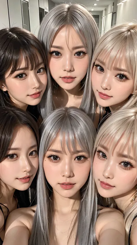   look at the 3 beautiful women here、Please collect beautiful platinum colored hair、From close to the face  、Collect faces in the center、Smile、Show me your teeth and Smile at me、Surprised Eyes、 Please bring your face closer to the front 、 big nipples , Hug...
