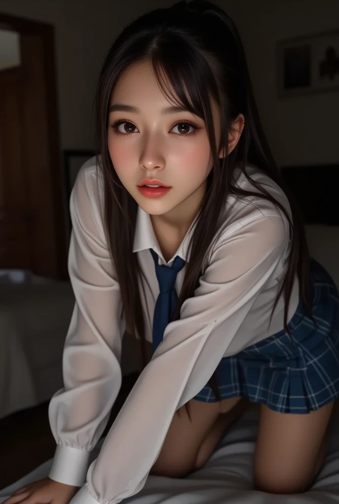 realistic, rating_explicit, masterpiece, absurdres, cute girl, innocent face, ((looking at viewer)), ((skinny fit body)), ((medium breast)), naughty Flirty face expression, Flirty and Pleasure Looking, open mouth expressing satisfaction and pleasure, ((mak...