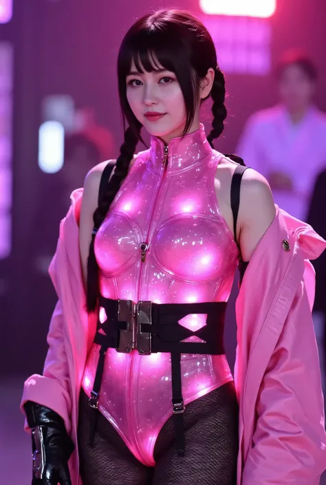 (((In the Midnight Rain:2.0))),(((HR gigger style cyberpunk atmosphere:2.0))),(((Hold a pink machine gun:2.0))),( point the muzzle at the viewer:1.7),(((Full Body:2.0))),one woman,Female samurai,(cute face:1.5),(Beautiful well-balanced face :2.0),((Long br...