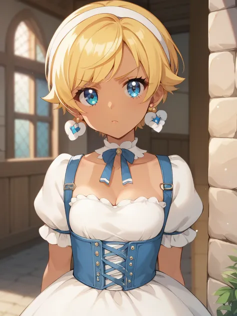score_9, score_8_up, score_7_up, Source_Anime, nsfw，This is a young girl from JS，rural girl baby face with medieval village background，cute face，tanned skin，Blonde，men, serious look,  medieval attire, medieval village with background, sunny day，glitter，fis...