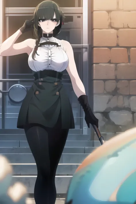 can you draw larger breasts,,I have long black hair down, , With a ruthless look, Hitman, Assassin ,Can you draw a woman in a black sleeveless miniskirt,With a ruthless look,I need a face so much,,