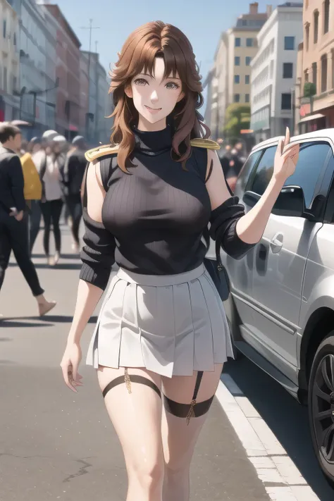 nice smileの女性，can you draw a woman with long black hair，Her nipples are pointy and visible through the wet，wearing miniskirt police uniform，Hide your chest with a costume，Two high long high socks on the foot，accurate depiction of hands and feet，，Beautiful ...