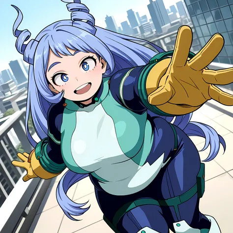 high resolution picture, masterpiece, best quality, amazing quality, official art,  hado_nejire from My Hero Academia , 1girl,nejire hadou, blue eyes, blue hair, long hair, medium breasts    (flat colors, pastel colors)        detailed hands, visible finge...