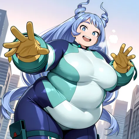 high resolution picture, masterpiece, best quality, amazing quality, official art,  hado_nejire from My Hero Academia , 1girl,nejire hadou, blue eyes, blue hair, long hair, medium breasts    (flat colors, pastel colors)        detailed hands, visible finge...