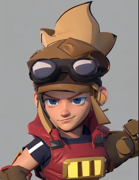 A young repairman，3D Texture，Wear a hat and goggles on your head，Supercell style ，