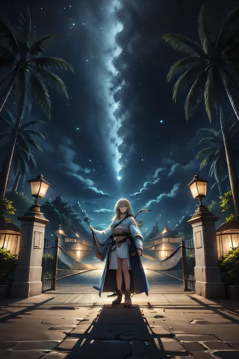 close up image of strong gate guardian standing tall in front of closed kingdom gate with two watchtower
