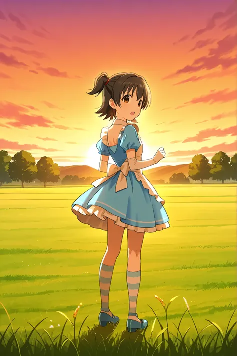 (score_9:0.9),score_8_up,score_7_up,negative_hand, realistic,Akagi_Miria_Cinderella, short hair, black hair, brown eyes, two side up, hair ween eyes , lovely small breasts , alice dress, alice in wonderland dress, over elbow glove, 1girl, solo, , full body...