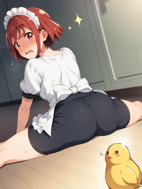 score_9, score_8_up, score_7_up, sauce_Anime,
Canary, Arima etc.., short hair, bangs, RED EYES, Red hair, bob cut, small  
, (embarrassed, put your hands on your face, sparkle, skin, with an indecent expression and a smand, looking back, , with a crooked b...