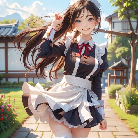 (masterpiece,best quality: 1.4),(8k,raw photo,photo realistic:1.2),shiny skin, detailed skin,detailed face,detailed eyes,Japanese idol,beautiful face, Wide meadow, blue sky, countryside scene, one beautiful girl, fair face, petite, (blond hair), (twin-tail...