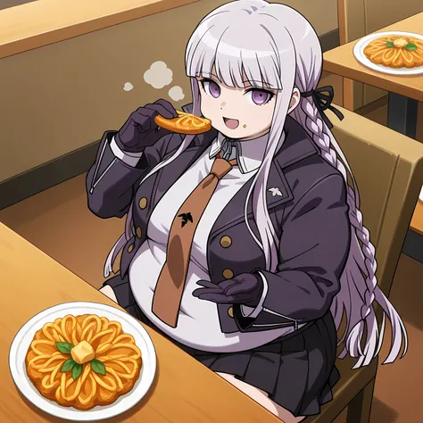 score_9, score_8_up, score_7_up, source_anime,  kyouko kirigiri, long hair, bangs, ribbon, purple eyes, hair ribbon, purple hair, braid, single braid, side braid,, skirt, shirt, gloves, long sleeves, jacket, white shirt, pleated skirt, open clothes, neckti...