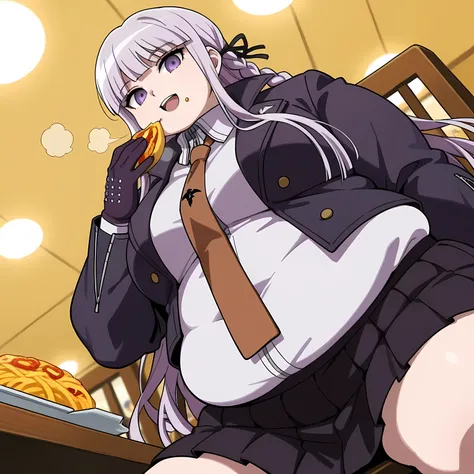 score_9, score_8_up, score_7_up, source_anime,  kyouko kirigiri, long hair, bangs, ribbon, purple eyes, hair ribbon, purple hair, braid, single braid, side braid,, skirt, shirt, gloves, long sleeves, jacket, white shirt, pleated skirt, open clothes, neckti...