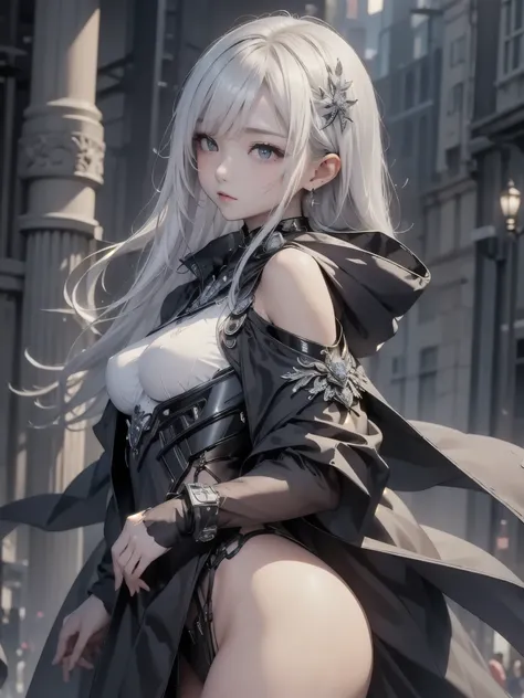 、masterpiece:1.5, bestquality, RAW photos , 16K wallpaper , Highly Detailed CG,wonderful, super detailed, 1girl, classic girl, classic, Mechanical decoration、A face with cold beauty、Cold Face、Beautiful shoulders、Solemn atmosphere、small breasts, beautiful e...