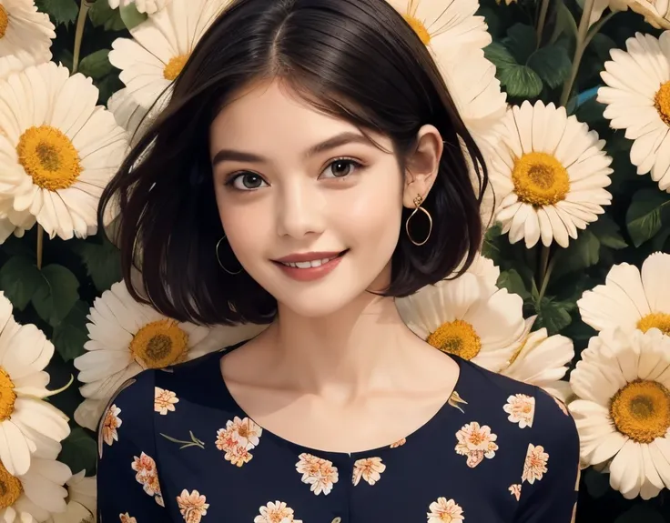 393 ((young woman)),(short hair),(Neat hair),(floral dress),(archaic smile)