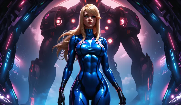 Metroid, Samus Aran, Zero Suit, big breasts, perfect breasts, perfect body, Metroid background, sexy, seductive, high detail, masterpiece.