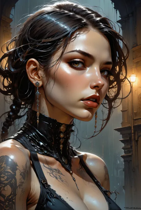 Score_9, score_8_up, score_7_up, ((highest quality)), ((masterpiece)), (be familiar with), Perfect Face, (High definition), (Best Shadow), 8k, cinematic, (Realistic:1.4),dramatic. "rough style",  a minimalist canvas, loose expressive lines,  brushstrokes t...