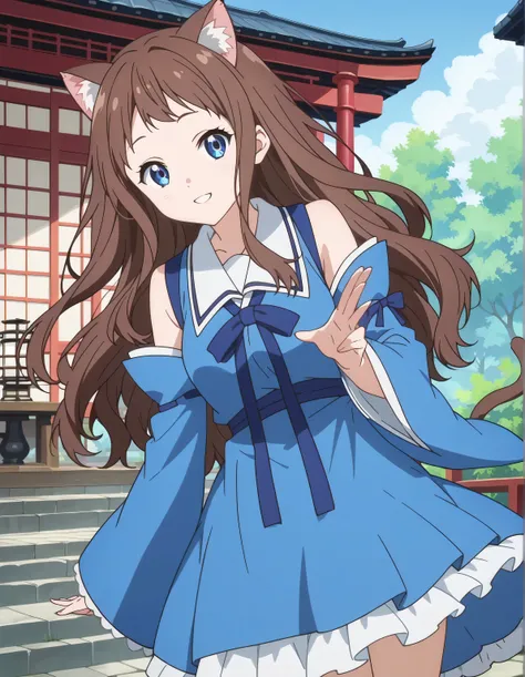 score_9, score_8_up, score_7_up, source_anime,absurdres, highres, masterpiece, best quality, amazing quality, official anime artwork, screencap, anime screencap, outdoors, looking at viewer, light smile, moriya shrine,tea stand, day,ai shindou,1girl, solo,...