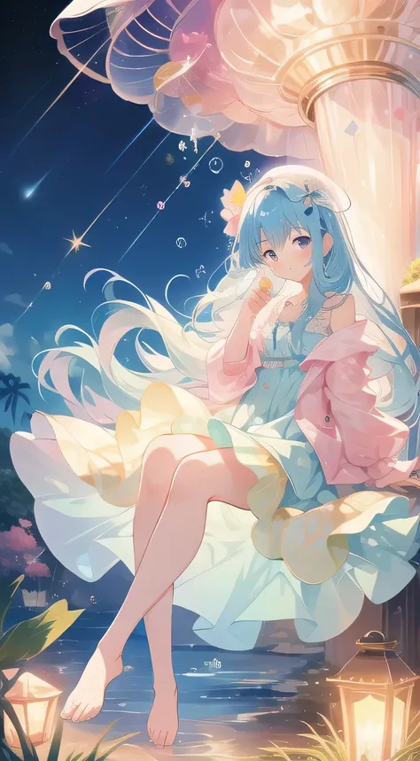 (Girls)　　cute　glitter　Bubble　soap bubbles　Mother Nature　lawn　 Resort　night　Jellyfish　fantastic　Full Body