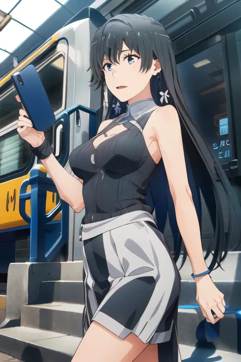 nice smileの20歳の成人女性，Can you draw a woman with long black hair walking alone，Big breastsでもウエストが細い，draw big breasts even more big breasts，nice smile，Can you draw a woman looking at a train，Picture a woman waiting in front of the car in front of you，東京の地下鉄ホーム...