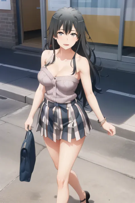 nice smileの20歳の成人女性，Big breastsがさらにBig breastsを描くのが見えます，Draw her big breasts bigger and bustier，Beautiful Legs,，Big breastsでもウエストが細い，nice smile，,Please draw her expression more delicately，，Walking Alone，              city tour              ,，（（（I'm wearing...