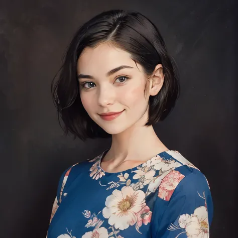393 ((young woman)),(short hair),(Neat hair),(floral dress),(archaic smile)
