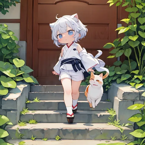 (masterpiece),(Best Quality),( Very detailed),( Athletes ),((Line Art)),((watercolor)),16 kg, Wallpaper,三毛猫のVery detailedな絵、 details 、 Very detailed猫、 Calico cat walking in my garden、 Munchkins relaxing on stone steps、 Old Japanese cityscape 、Cats Wal...