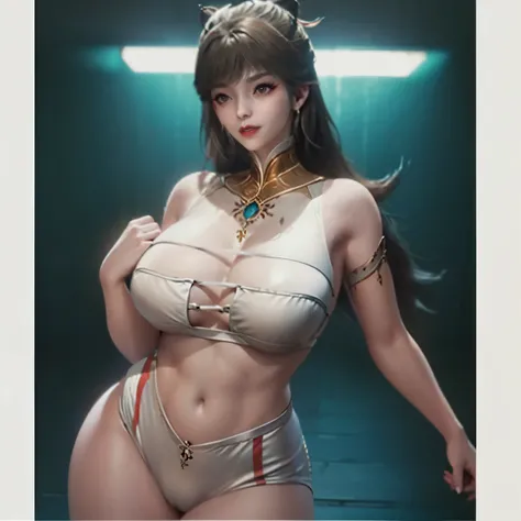 ((( . , she uses both hands to support your own breasts.,  , chest bulging out to the side.,    sensual face color    ,Nude ))),. Her fingers are completely 5 inches.,  one woman,masterpiecehair, hair, cinema lights, (3D lighting),  very detailed CG unity ...