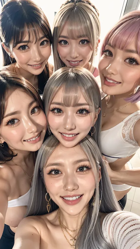 purple silver hair。3人は口を大きく開けてSurprised face、look at me。Please open your mouth wide、 Please bring your face closer to the front 、 big nipples , huge nipples            ,Look at me with a Smile 、Vision、 Please collect them in the middle 、Open Your Mouth Wid...