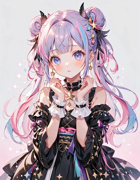 with the best details、 1 ,,Blink, ( hair color is milky white、The tips of the hair are blue)、 The cutest in the world ,(Ruffles on the collar 、please wear a colorful and cute gothic kimono costume ,showing shoulders、 Long and wide cuffs 、Clothes Pa...
