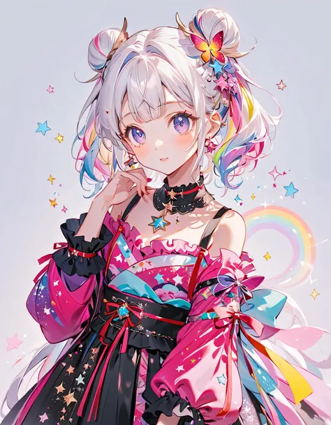 with the best details、 1 ,,Blink, ( hair color is milky white、The tips of the hair are blue)、 The cutest in the world ,(Ruffles on the collar 、please wear a colorful and cute gothic kimono costume ,showing shoulders、 Long and wide cuffs 、Clothes Pa...