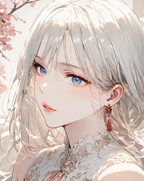 a girl wearing a pastel dress covered in sakura blossom patterns, beautiful detailed eyes, beautiful detailed lips, extremely detailed face, detailed sakura blossoms, cherry blossom garden, soft lighting, delicate, whimsical, muted colors, dreamlike, cinem...