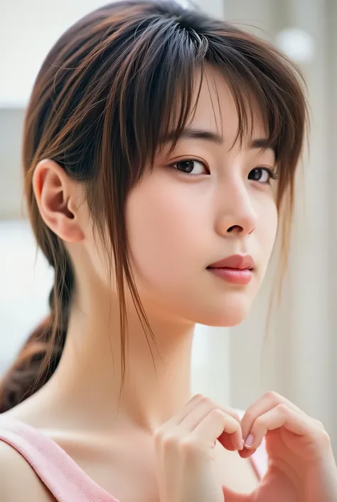       in front of her chest 、soft focus effects are applied {X} staring at the camera with a slightly shy eXpression {X} and makes a big, firm heart shape with her hands in front of her chest、I'm holding it, Smile:2.0、Tilt her face slightly to the right ;2...