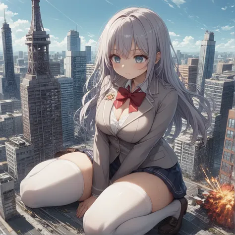 Female huge、(1,000,Press your chest against the city with)、 、with a total length of 000 km use、Destruction、Destruction、Erotic Expression、((((big ))))、plump thighs、徹底的に街をDestruction、The building collapsed 、masterpiece、Best Quality、、((((big ))))、Purpled Thig...