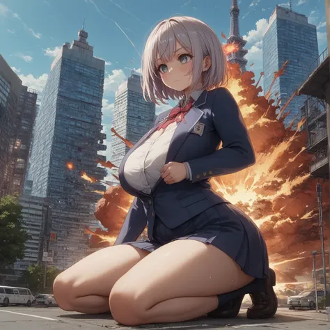 Female huge、(1,000,Press your chest against the city with)、 、with a total length of 000 km use、Destruction、Destruction、Erotic Expression、((((big ))))、plump thighs、徹底的に街をDestruction、The building collapsed 、masterpiece、Best Quality、、((((big ))))、Purpled Thig...