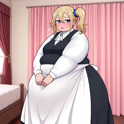 anime screencap, masterpiece, best quality,

1girl, solo, expressionless,
side ponytail, hair between eyes, long hair, blonde hair, blue eyes, hair scrunchie, blue scrunchie,
grey brooch, white ascot, black vest, white shirt, long sleeves, waist apron, whi...