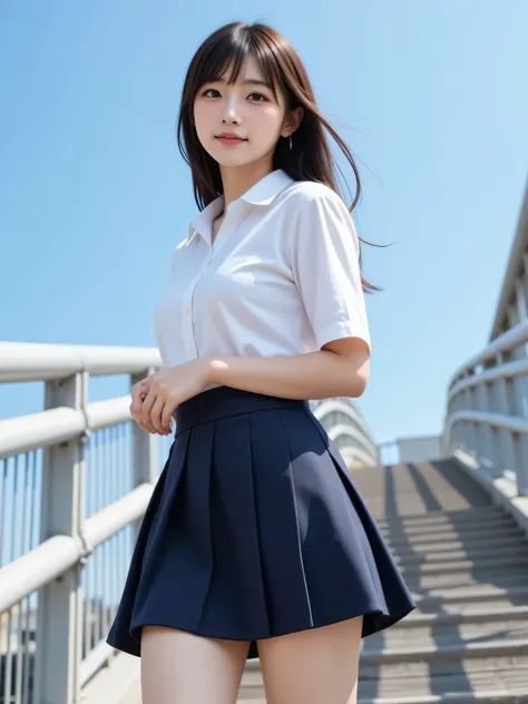 japanese cute idol, Japanese cute girl, kawaii, a beautiful young girl dressed up as a sailor, 1girl, solo, school uniform, serafuku, skirt, (The normal face of Japan),(The plain face of Japan ),(Curvy Body),(High school uniform、Wearing school uniform) ...