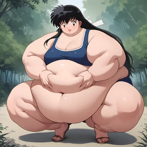 score_9, score_8_up, score_7_up, source_anime,
kagomehigurashi, kagome higurashi, long hair, black hair, retro artstyle, brown eyes, blush, open mouth,
swimsuit
outdoors, forest, nature,
looking at viewer, fat, chubby, obese, gigantic arms and legs, squat...