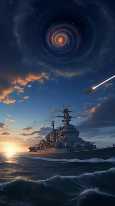最high quality、high quality、universe戦艦ヤマトとアンドロメダ銀河の高解像度8k壁紙、universe戦艦ヤマトから地球の大気からの眺め、Yamato is firing its main gun、photorealistic、Highly Detailed Atmospheric Scenery、complicated、high detail、universe、null川、Star、誘惑のStar、null文学、universe、null、nebula、solar syst...