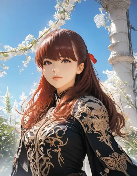 1girl, yoshizawa kasumi, final fantasy, year 2019, upper body, FINAL FANTASY TACTICS, blue sky, masterpiece, high score, great score, absurdres, 16k, Ultra detailed, (photorealistic : 0.5)