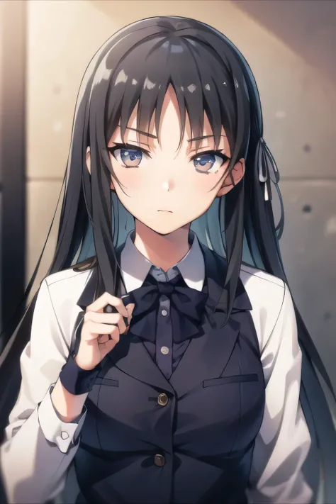 's face, which is big but has a 細い腰, もっと繊細に ，Can you draw a 図 holding a gun in person,Can you draw a 図 holding a gun，ライフルを構えて戦う図を描けますか，図，建物内部，   私は長い黒髪です，もっと繊細な表情を描いてください，, ,   大きな胸, 細い腰 ， ,   ，顔は絶対に必要です，彼女の手と足を正確に描写してください，校舎内，