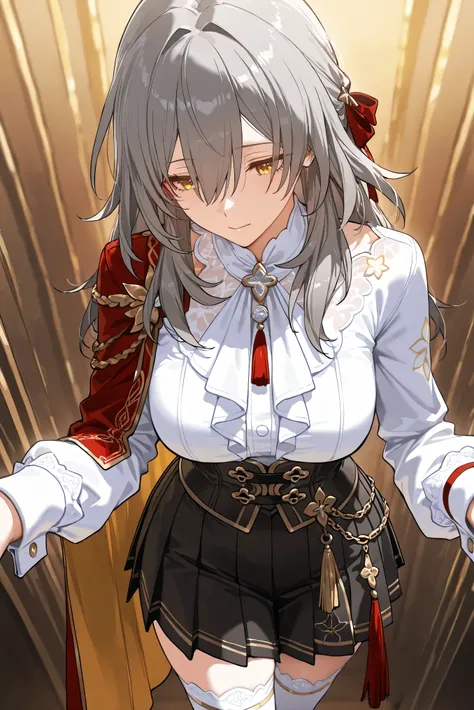 score_9, score_8_up, score_7_up, masterpiece, best quality, very aesthetic, absurdres, tunning image, attractive image, solo, 1girl, adult grown woman, stelle (honkai: star rail), grey hair, bangs, hair between eyes, long hair, yellow eyes, masterpiece,bes...