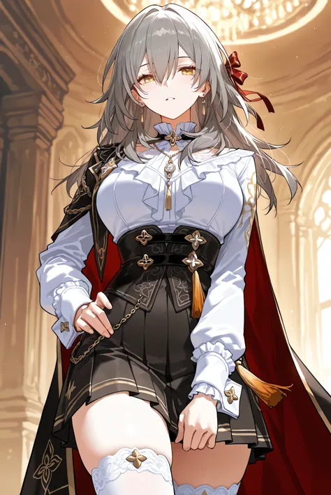 score_9, score_8_up, score_7_up, masterpiece, best quality, very aesthetic, absurdres, tunning image, attractive image, solo, 1girl, adult grown woman, stelle (honkai: star rail), grey hair, bangs, hair between eyes, long hair, yellow eyes, masterpiece,bes...