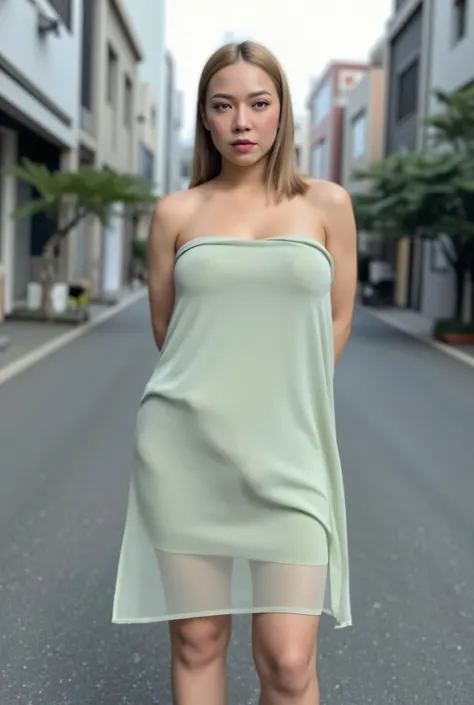 SMALL CUTE, BLUE PINK EYES LINERS AND EYES SHADOW, Fat ssbbw, (((MALAY WHITE HIJAB GIRL))), please don't put anything rope in my clothes, (realistic, photo-realistic:1.4), (1 FUTANARI), big breast, wearing light green TOP PLAIN STRAPLESS MINI and transluce...