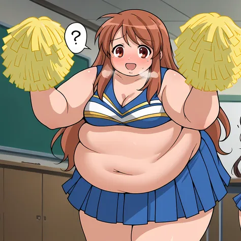 score_9, score_8_up, score_7_up, source_anime,
mikuruasahina,  mikuru asahina, long hair, brown hair, brown eyes,
skirt, pleated skirt, blue skirt, cheerleader, pom pom \(cheerleading\), sleeveless,
indoors, classroom, bent over, smile,
looking at viewer, ...