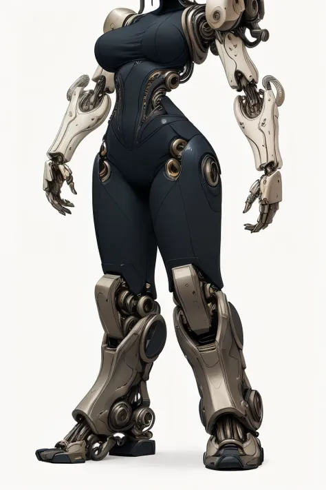  a female cyborg ,  with white hair and blue eyes, she has a highly detailed biomechanical arm, a combat armor made of carbon fiber in opaque colors, carbon fiber details, a half-human and half-machine cyborg, de cabelos curtos, detalhes em 8k, perfect han...