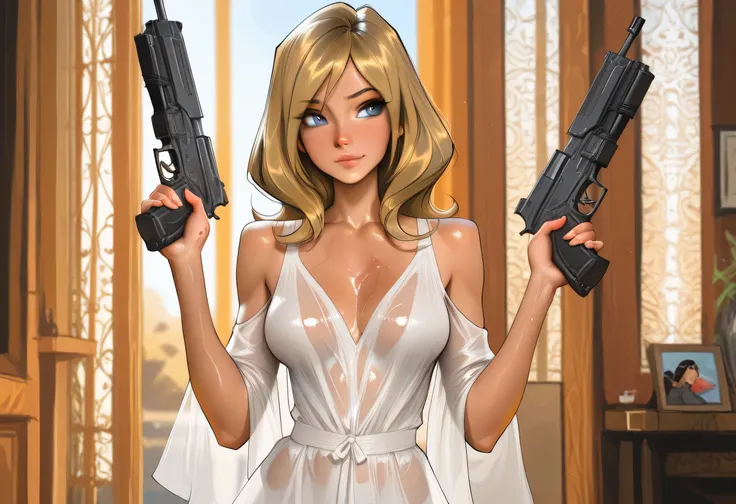 masterpiece, best quality, very aesthetic, movie quality, depth of field,soft saturation, focused subject, ,official style, shiny skin, secret mission, 1girl,, wavy blonde hair, blonde hair, long hair, blue eyes, dark hair roots,, ( glossy-skinned female ,...